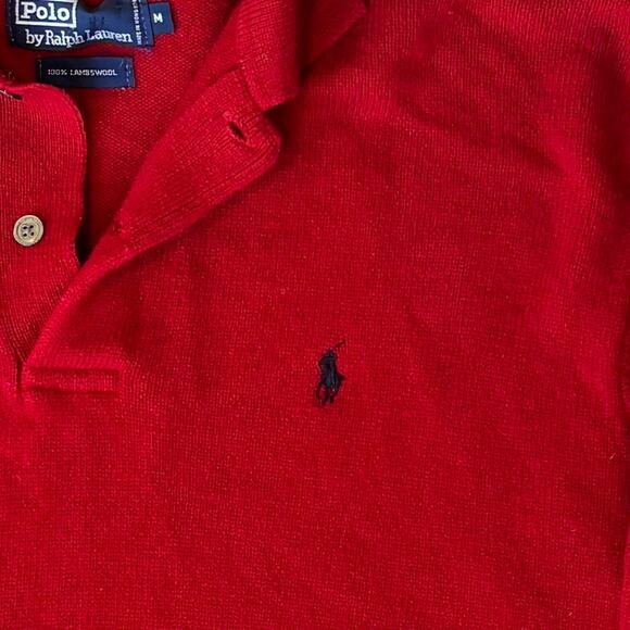 VTG Y2K Polo Ralph Lauren Lambswool Sweater 1/4 Button Red Mens Size Medium - Picture 3 of 8
